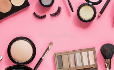 make-up-items-pink-color-background-horizontal-web-banner-set-luxury-decorative-cosmetics-flat-lay-top-view-mock-up-template-163747328